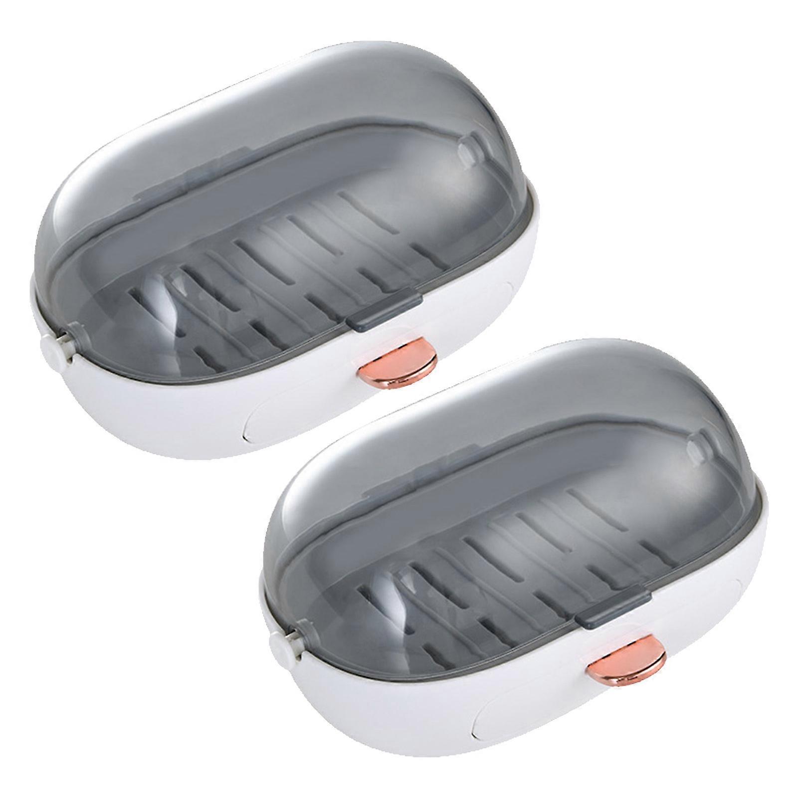 Set Of 2 Soap Boxes With Strong Suction Cup, Easy Cleans Soap Holder Shower for Bathroom and Kitchen Use