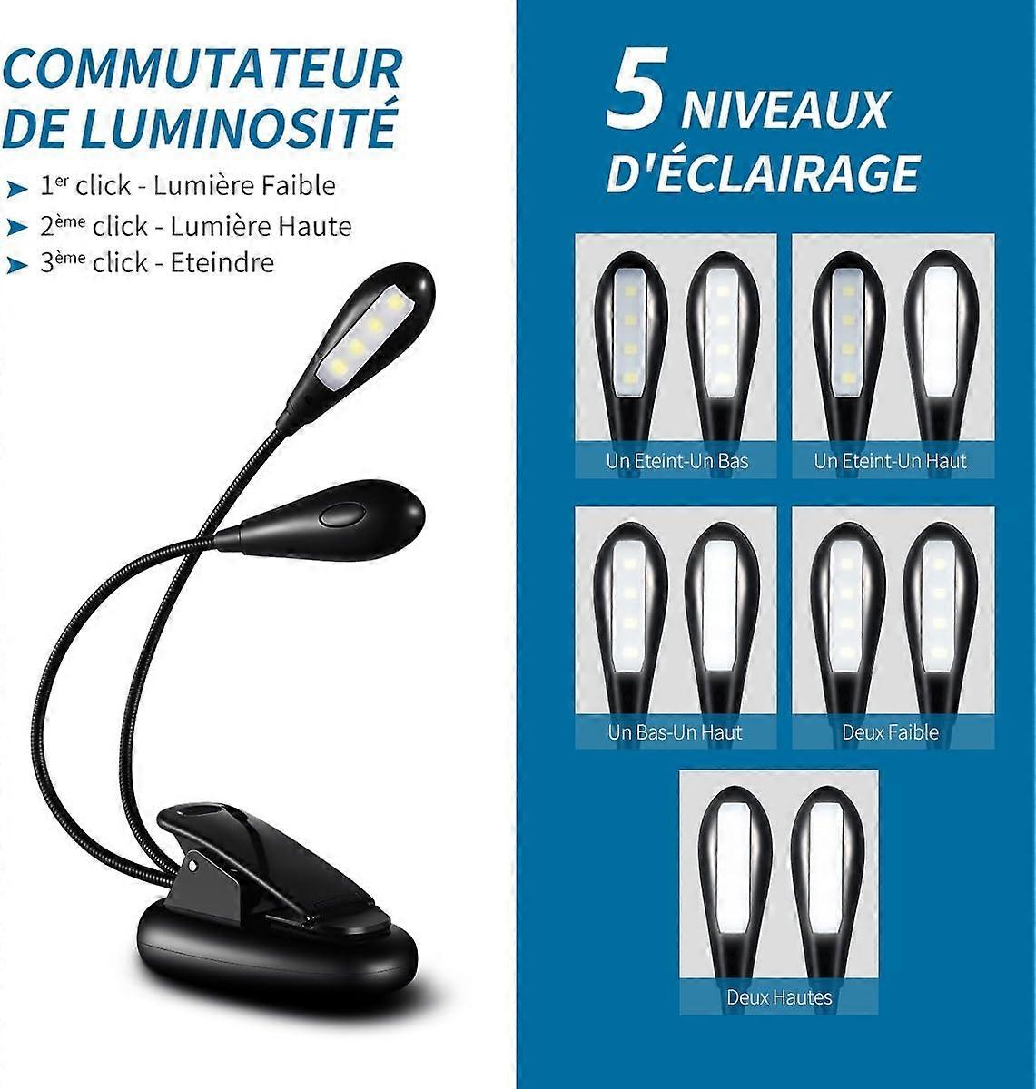 10 Led Reading Lamp, Rechargeable Clip Reading Lamp, 3 Color Modes (White & Warm Light), Flexible Neck Clip Lamp For Reading In Bed