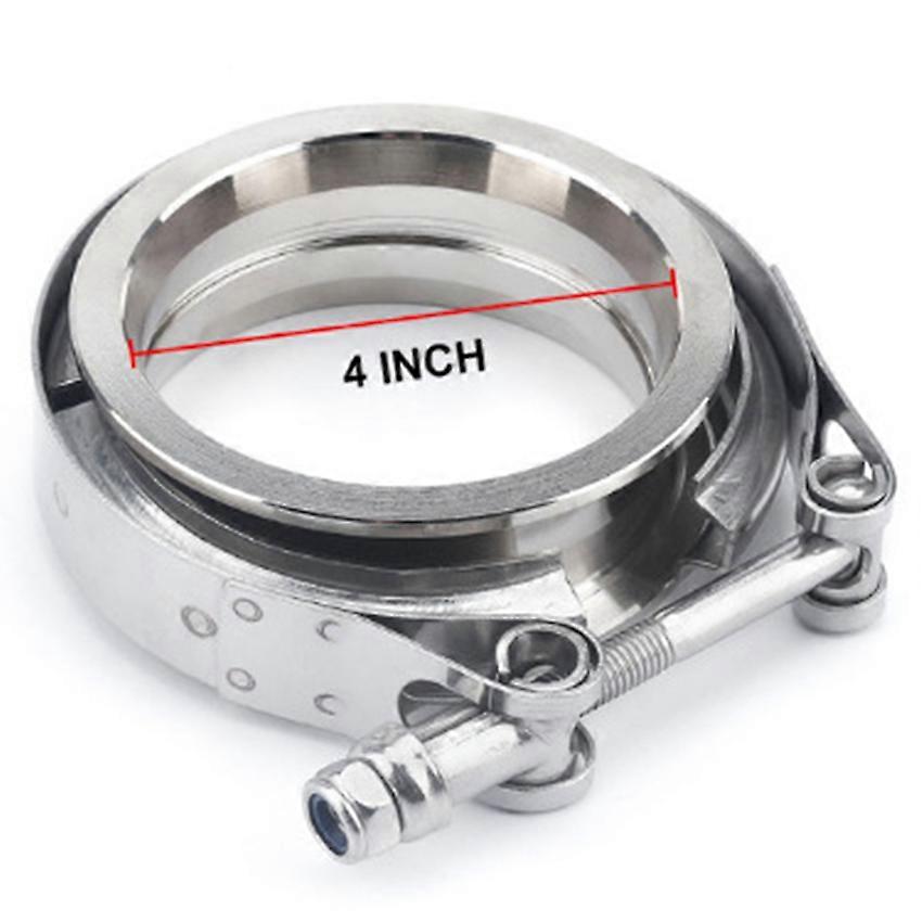 Stainless Steel 304 Flange Clamp V-type American Pipe Clamp V-type Clamp Set for Car Exhaust Pipe (4 Inch)