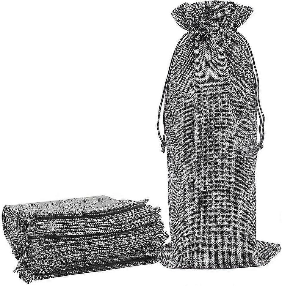 Jute Wine Bottle Gift Bag with Drawstring - Grey (12 Pack)