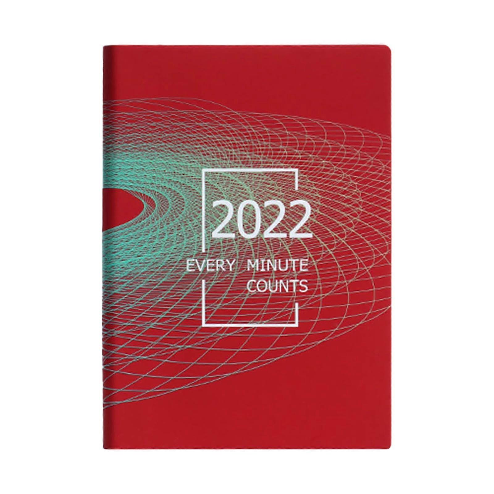2022 Business Planner A5 Daily Journal Leather Notepad 200 Sheets with Timetable Ribbon Bookmark Monthly Tndex Tabs Red