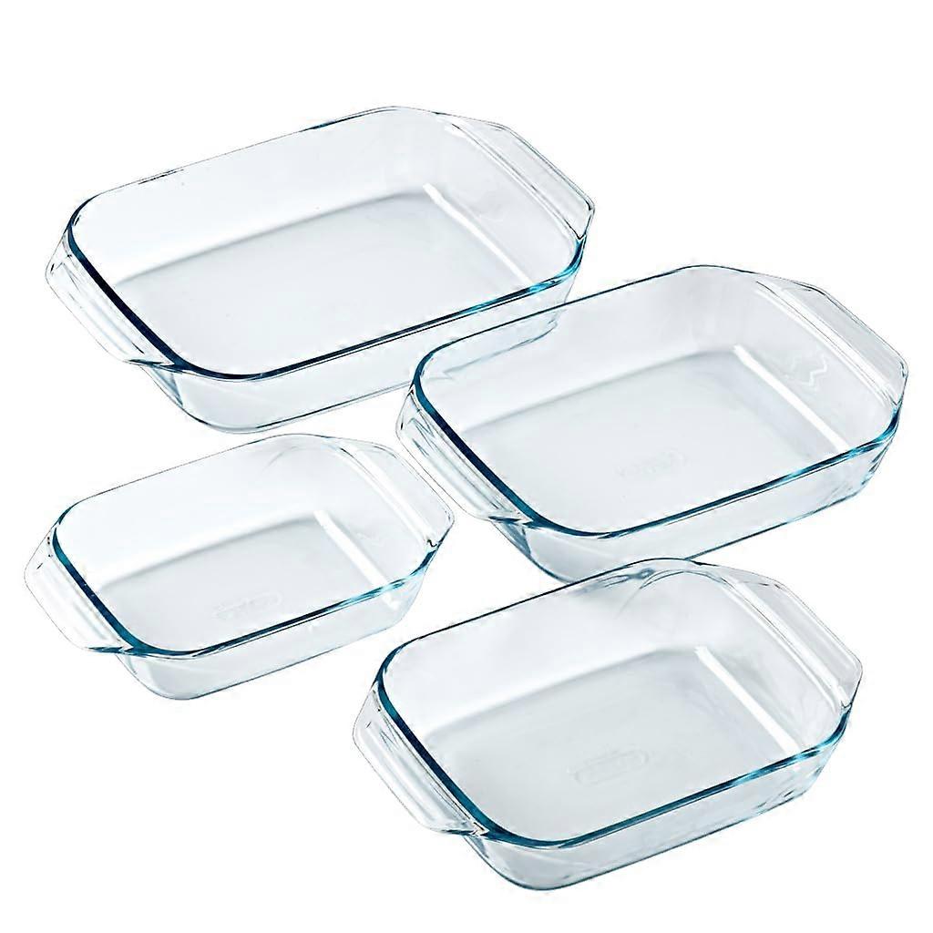 Set of 4 Casserole Dishes  Rectangular  Wide Handles  Family Size  Borosilicate Glass  Extreme Resistance