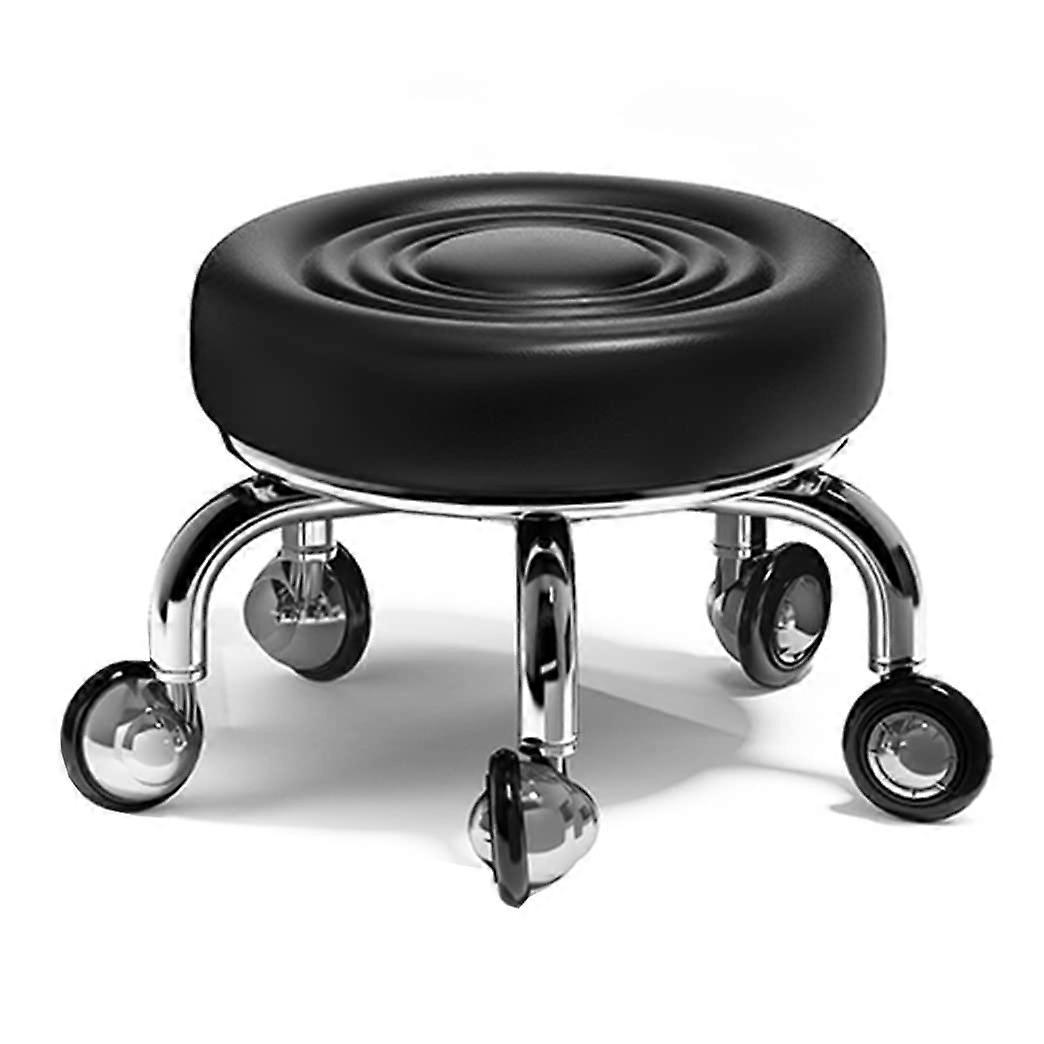 Pedicure Stool With Wheels, Short Rolling Foot Stool, Black, Compact Spa Stool, Wheeled Stool
