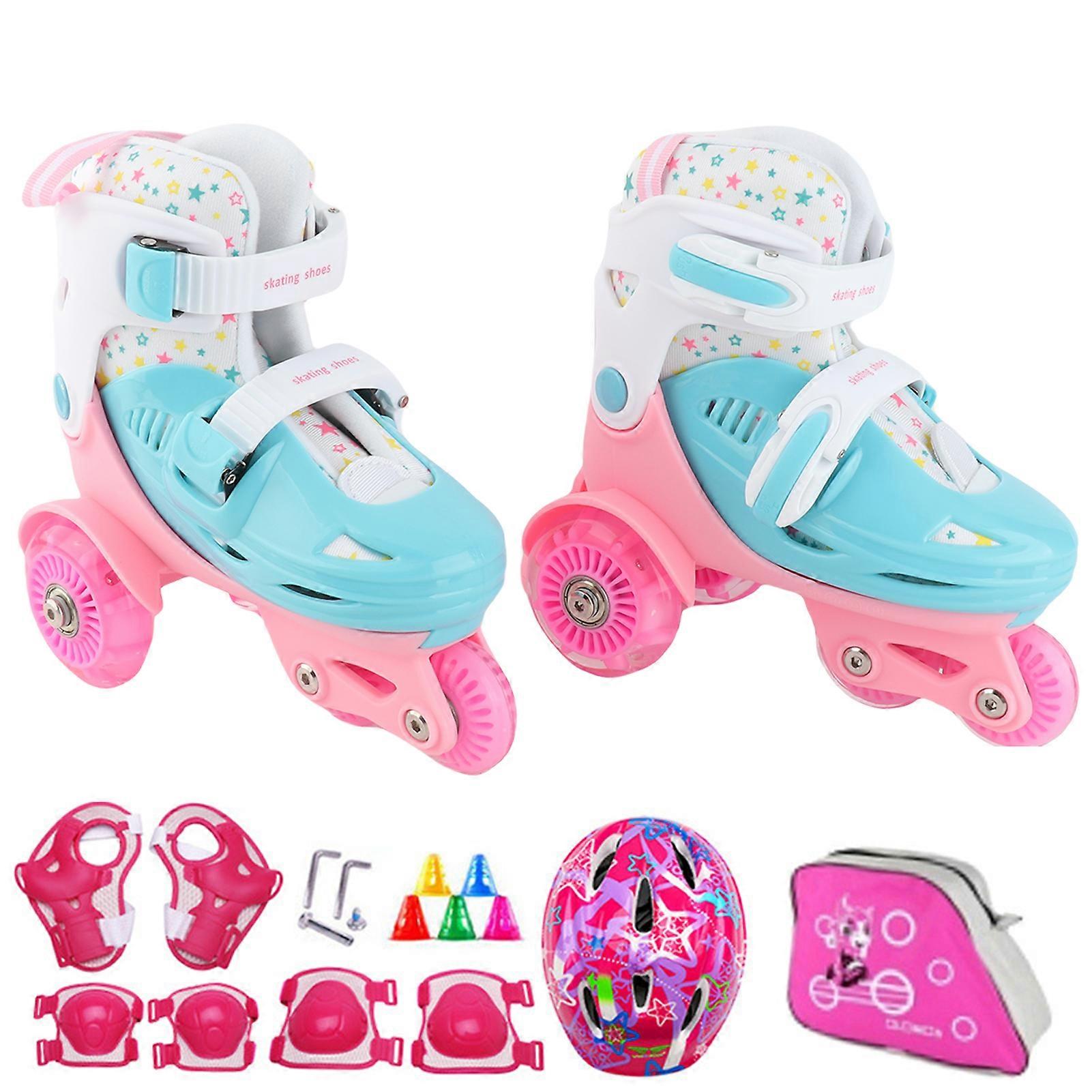 フラッシュスケートシューズキッズビギナーローラースケートシューズセットニーパッドエルボーパッド付き子供用スケートヘルメットバリアバックパックローラースケート