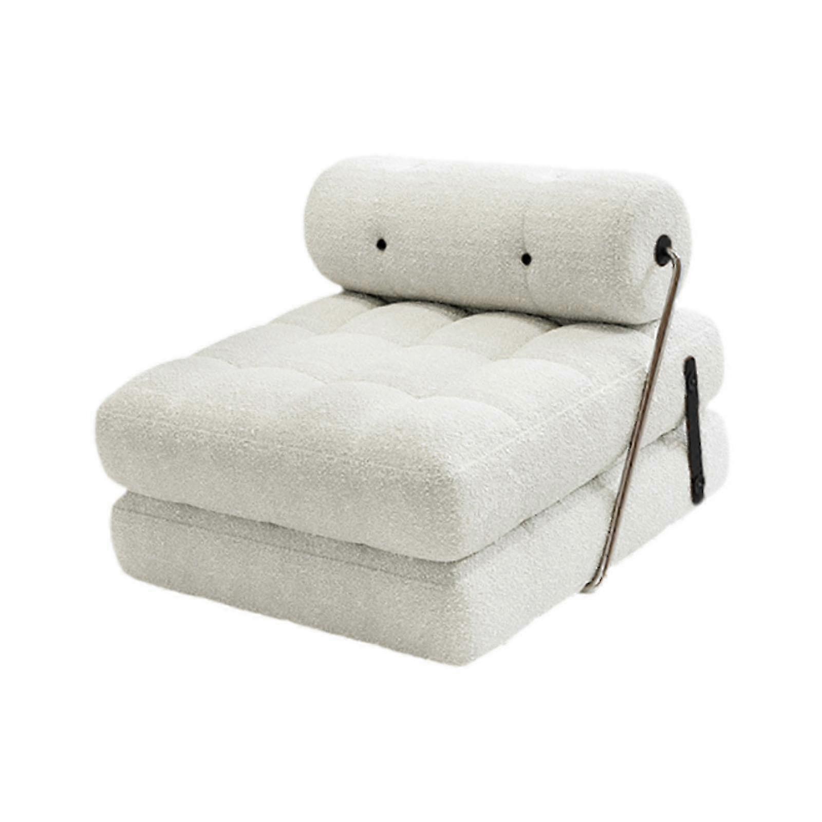 Modern Portable Single Sofa Bed Couch with Reclining Backrest for Leisure Use in Bedroom - White Color