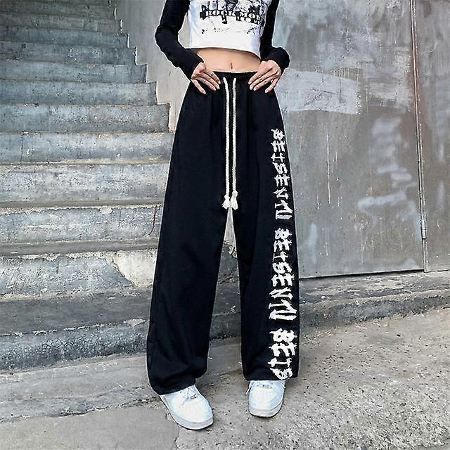 American Hip Hop Print Sweatpants Women Men Spring Autumn High Waist Drawstring Harem Pant Fashion Sporty Baggy Trousers
