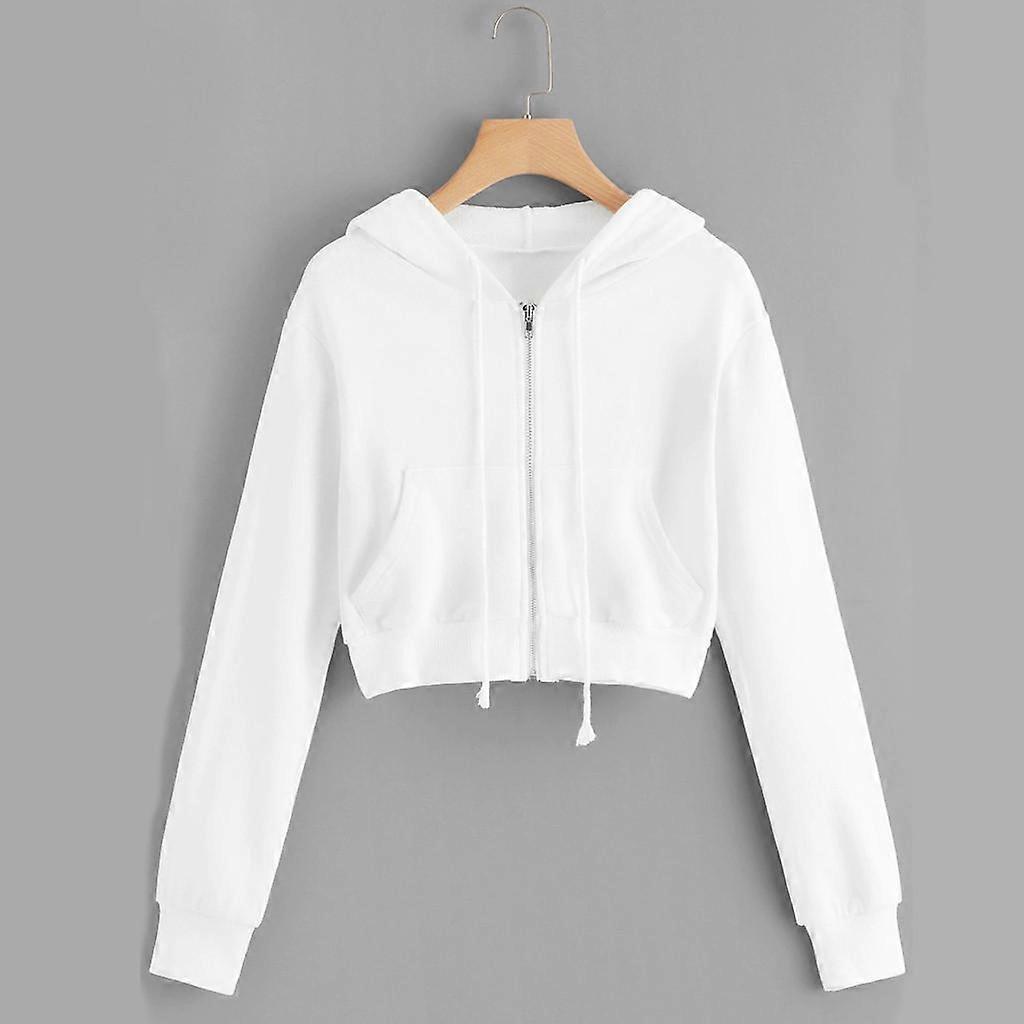 Bianco Zip Up Felpa Con Cappuccio Con Coulisse Manica Lunga Kpop Felpa Con Cappuccio Donna Kawaii Harajuku Felpa Con Cappuccio Corto Sudaderas Para Mujer