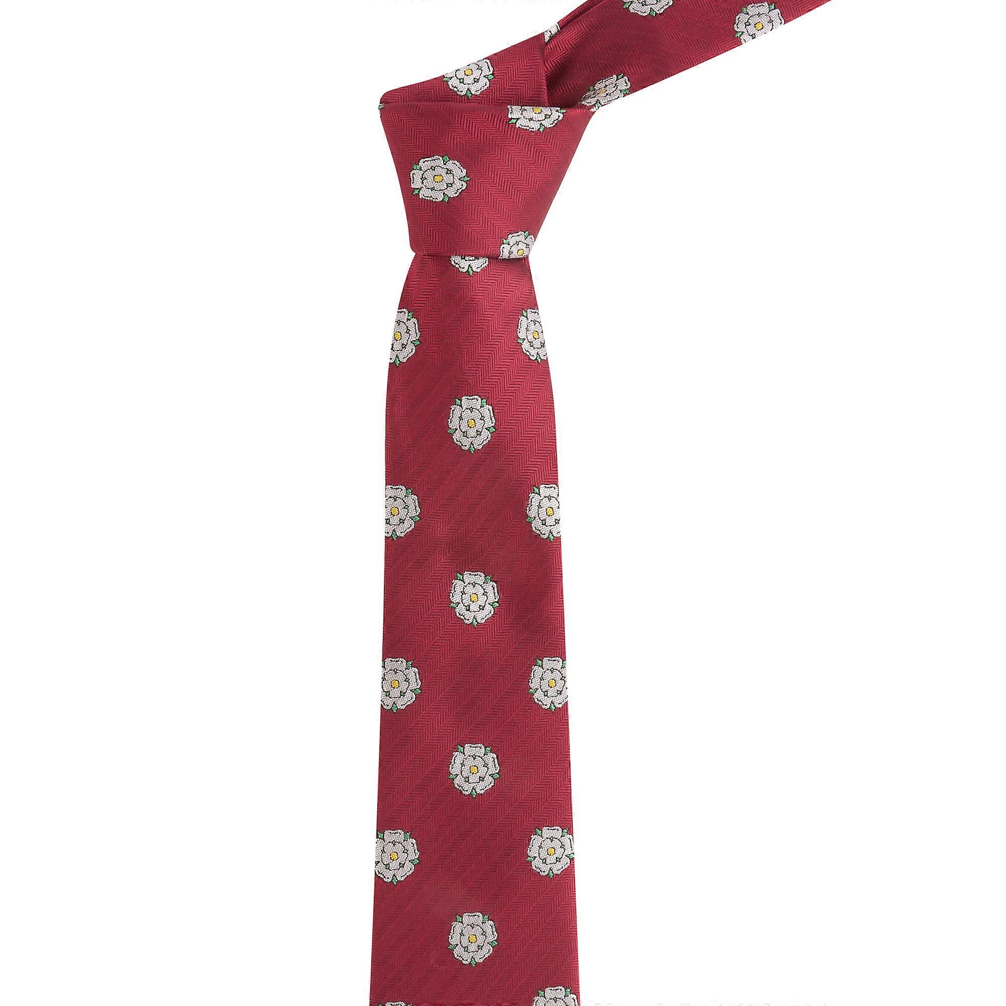 Burgundy Red Yorkshire Rose Herringbone Tie