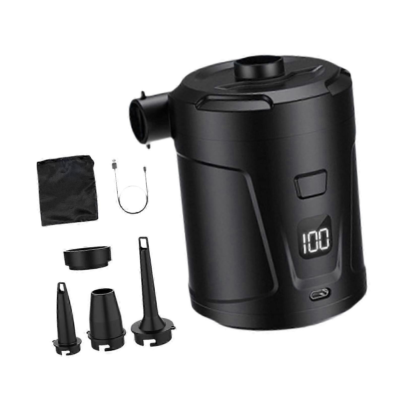 Versatile Electric Air Pump for Inflatables, Suitable for Various Brands, Includes 4 Nozzles for Swimming Rings, Color: Black