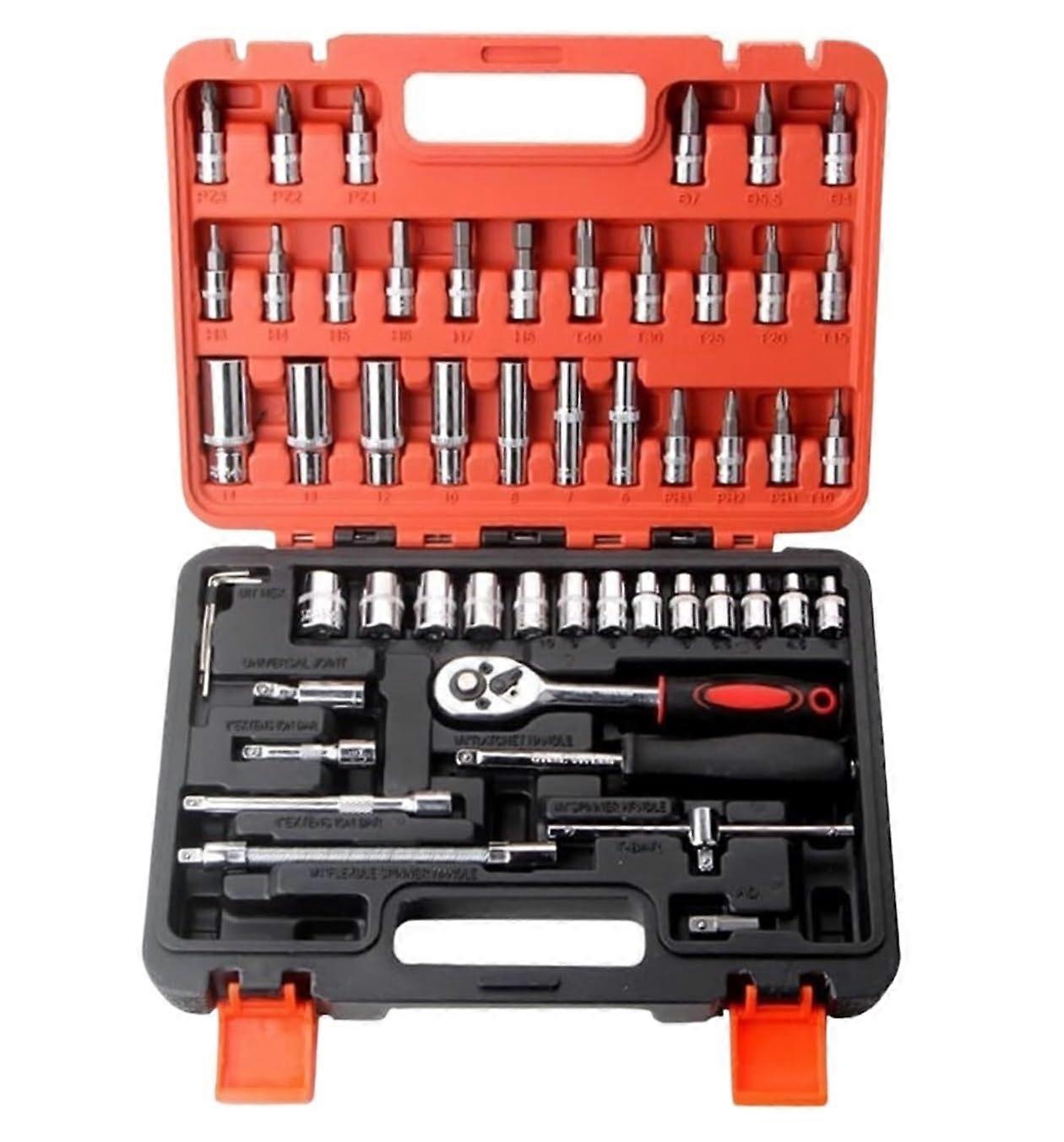 toolbox 53 pieces wrench ratchet socket set tool repair car toolbox