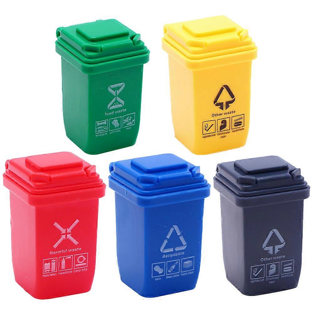 Mini Trash Can Model 5Pcs for Mini House Decor and DIY Projects Assorted Color Rectangular Design Garbage Collection
