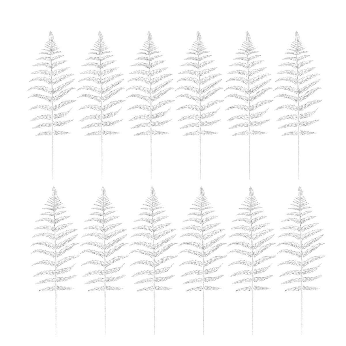 Artificial Christmas Leaves Simulation Leaves Christmas Party Decorative Plants Silver 12Pcs