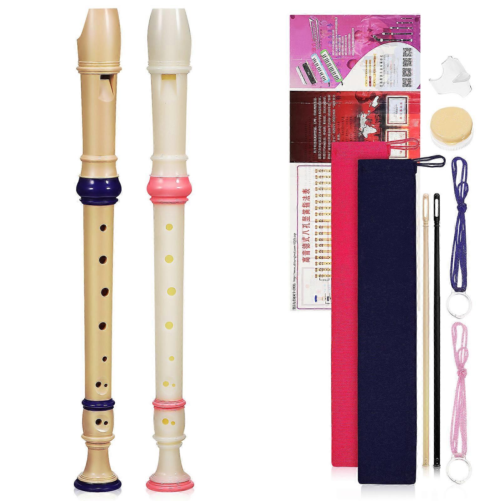 Soprano Recorder Musical Instrument For Beginners Pink 8-Hole Design Safe Materials 2Pcs