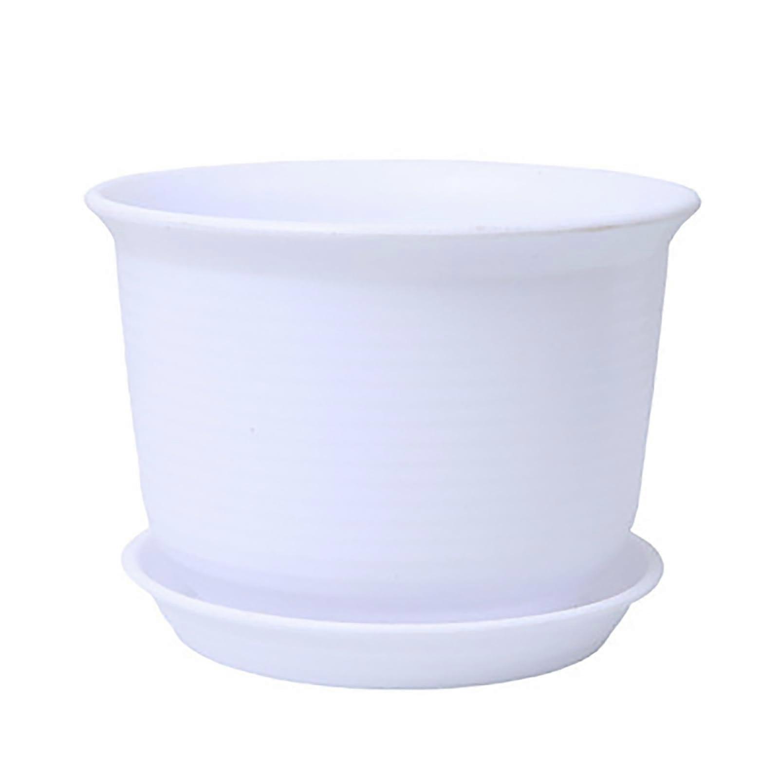 1PC MultiSize Hard Flowerpot, Minimalist Tray with Saucer, Mesh Drainage, White