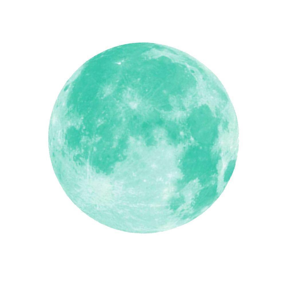 Cyan Round Moon Shape Wall Decal For Children And Parents 30Cm Removable Glow In The Dark 1Pcs