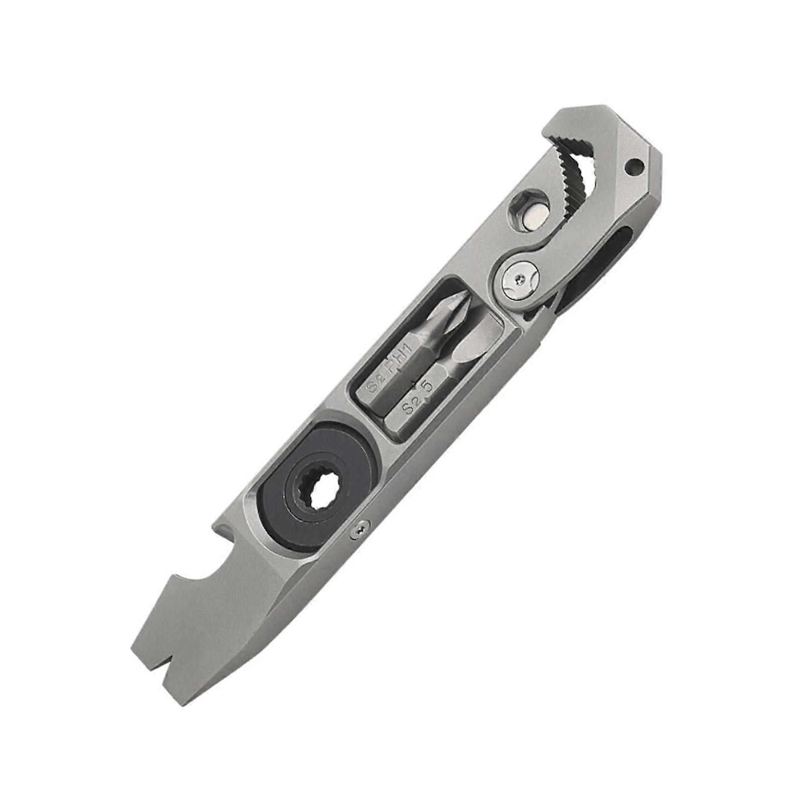 Multi-Tool 6-in-1 Compact Alloy Camping Tool With Bottle Opener, Crowbar, Ratchet, Wrench, Nails