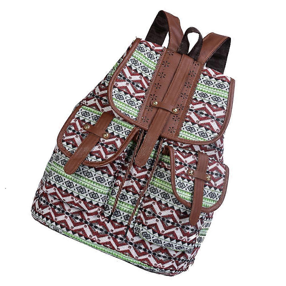 Retro Canvas Backpack Ethnic Drawstring Travel Bag for School Gym Casual Use Durable Multi Functional Knapsack Timeless Design