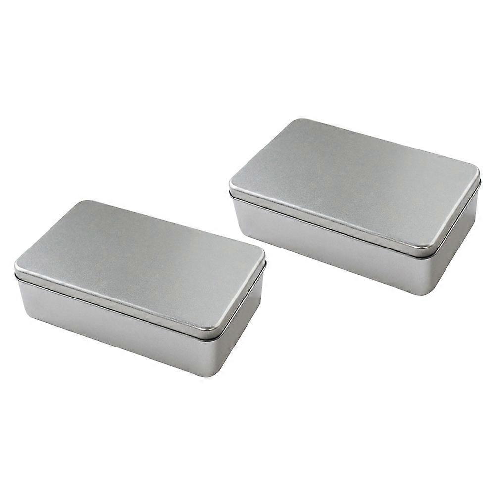 Small Portion Tin Box Silver Rectangular Christmas 2Pcs
