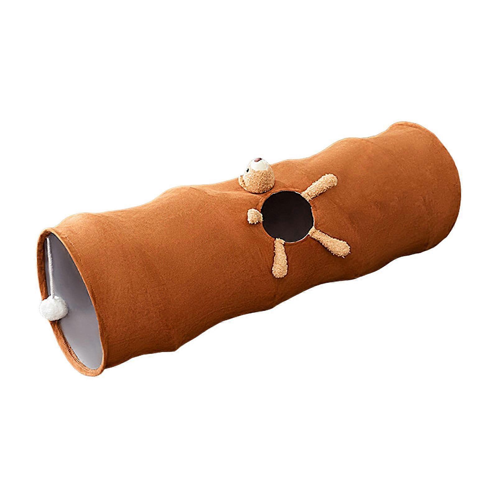 Cat Tunnel Toy, Foldable Pet Play Tunnel with Ball and Peek Hole - Interactive Hideaway for Cats, Rabbits, and Puppies, Brown, Size S