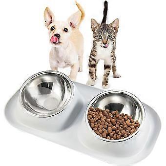 Doppelter Hundenapf Erhöhter Hundefutternapf Rutschfeste Edelstahl-Doppelnäpfe mit Auslaufschutz für kleine Hunde und Katzen
