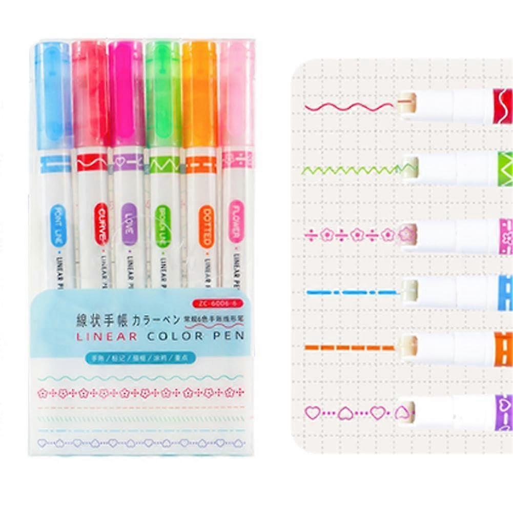 Highlighter Flower-Shape Set, Roller Tip Curve Liner Marker, 3/6 Piece, Korean School Office Stationery, Pack Of 6