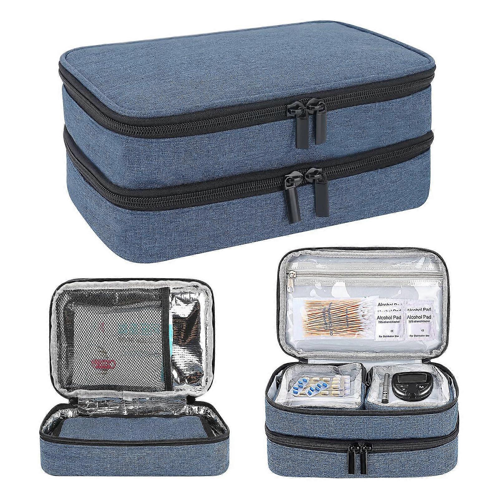 Storage Coolers Bag With Large Capacity Ice Compartment Solid Polyester Fabric Compact Portable Organizers For Supplies  Navy blue