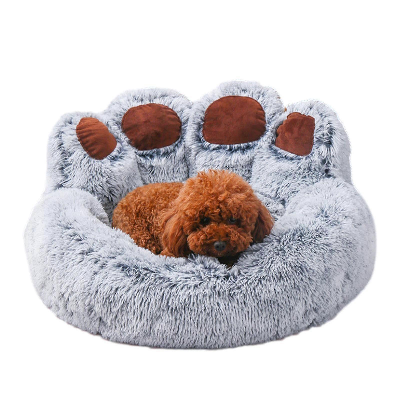 Dog Sofa Bed Fluffy Cuddly Bed with Removable Inner Padding Paw Shaped Cushion for Dogs, Cats, Kittens, Puppies, at Home and in the Pet Grau L
