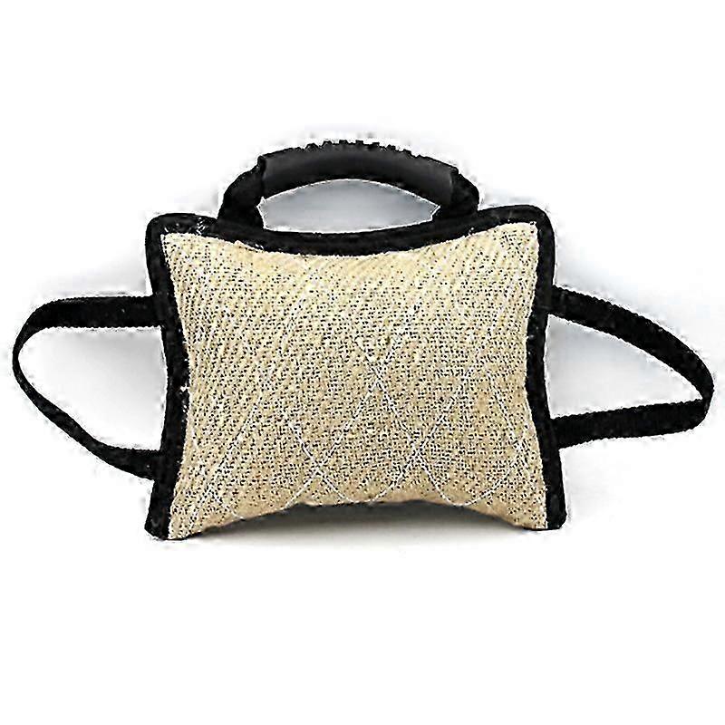 Dog Training Bite Tug Toy with 3 Handles Linen Bite Pillow js