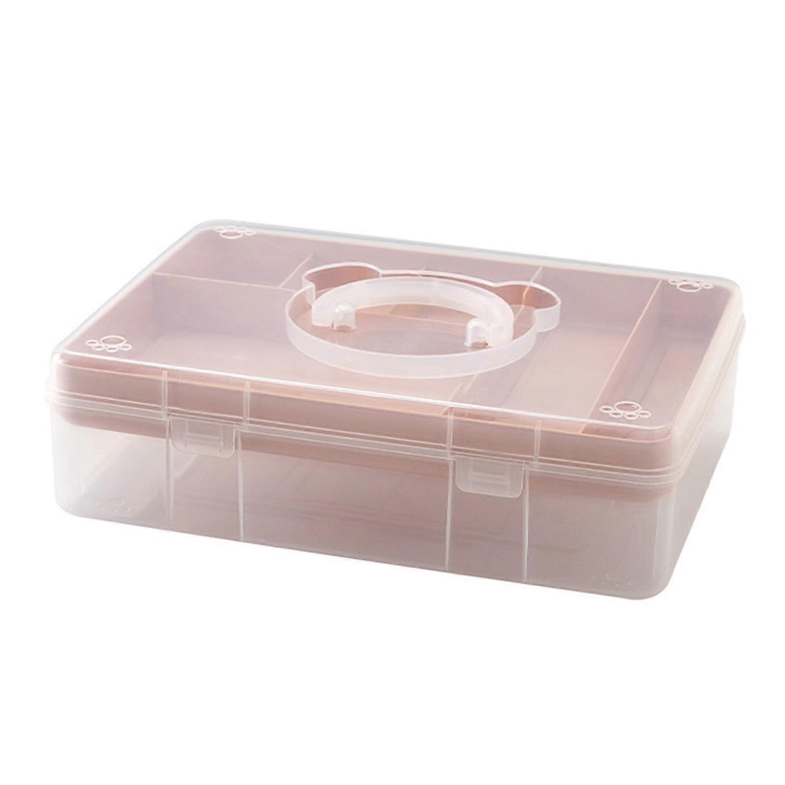 LX Double-Layer Stackable Storage Box, Clear Plastic Organizer with Handle for Crafts, Stationery, Scrapbooking, Pink
