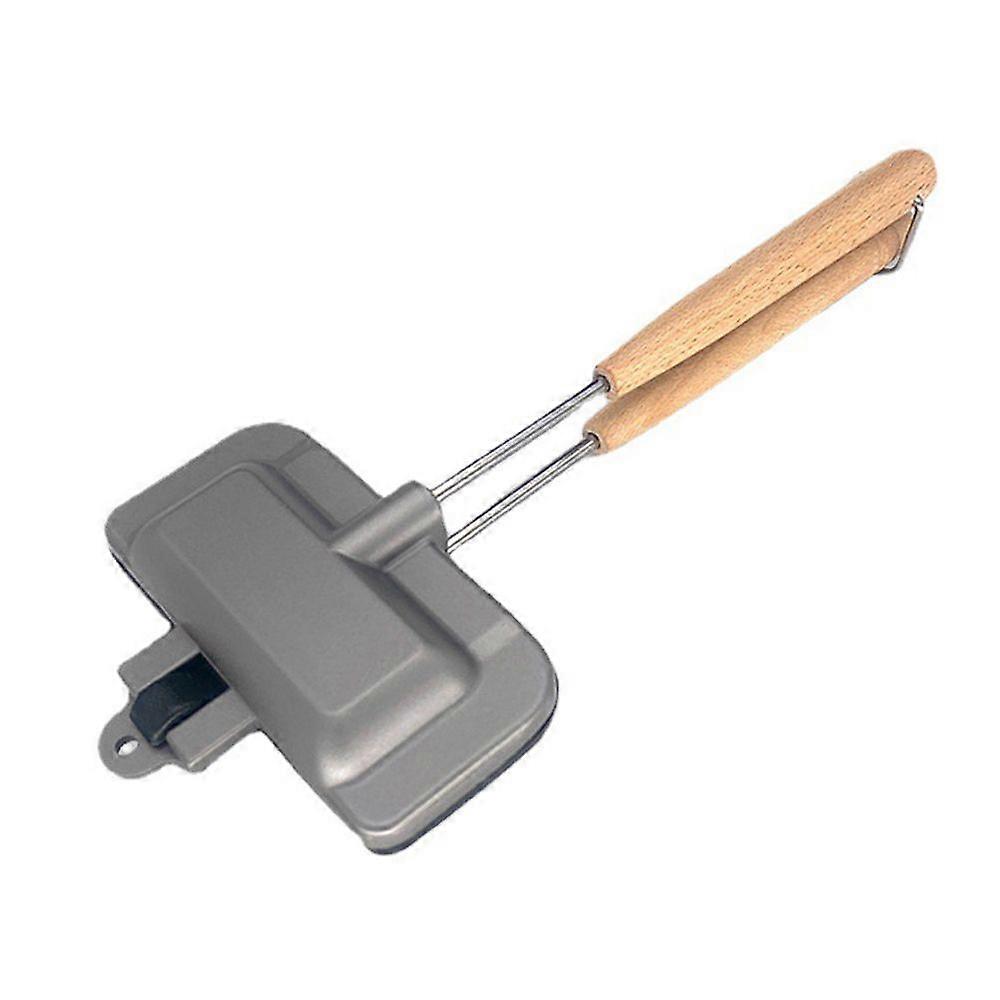 Camping Sandwich Baking Pan Double-Sided Sandwich Maker Non-Stick Aluminum Flip Grill Pan with Removable Handle for Breakfast Pancakes Toast OmeletsYM