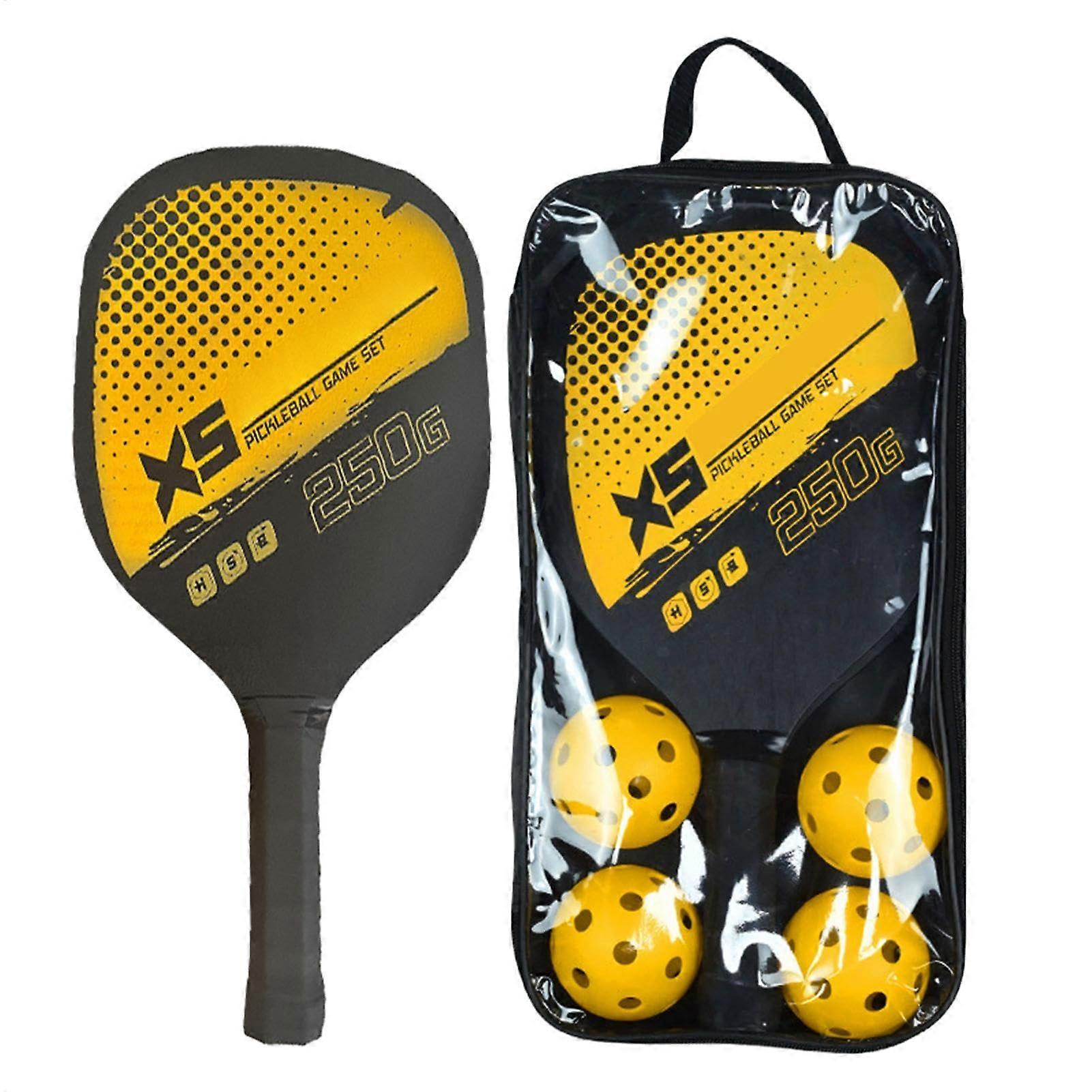 Paddle Set, 2 Paddles, Pickle Ball Kit with Comfort Grip, 4 Balls, Yellow
