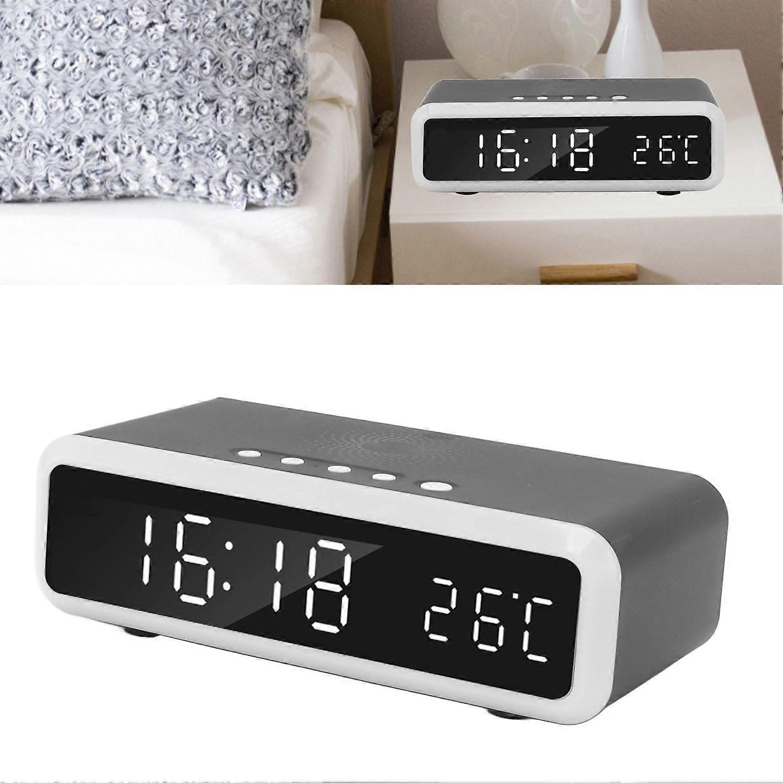 15W Alarm Clock Charger HD Display Show Time Date Temperature 4 Brightness Multifunctional Alarm Clock for IOS Andriod Black 