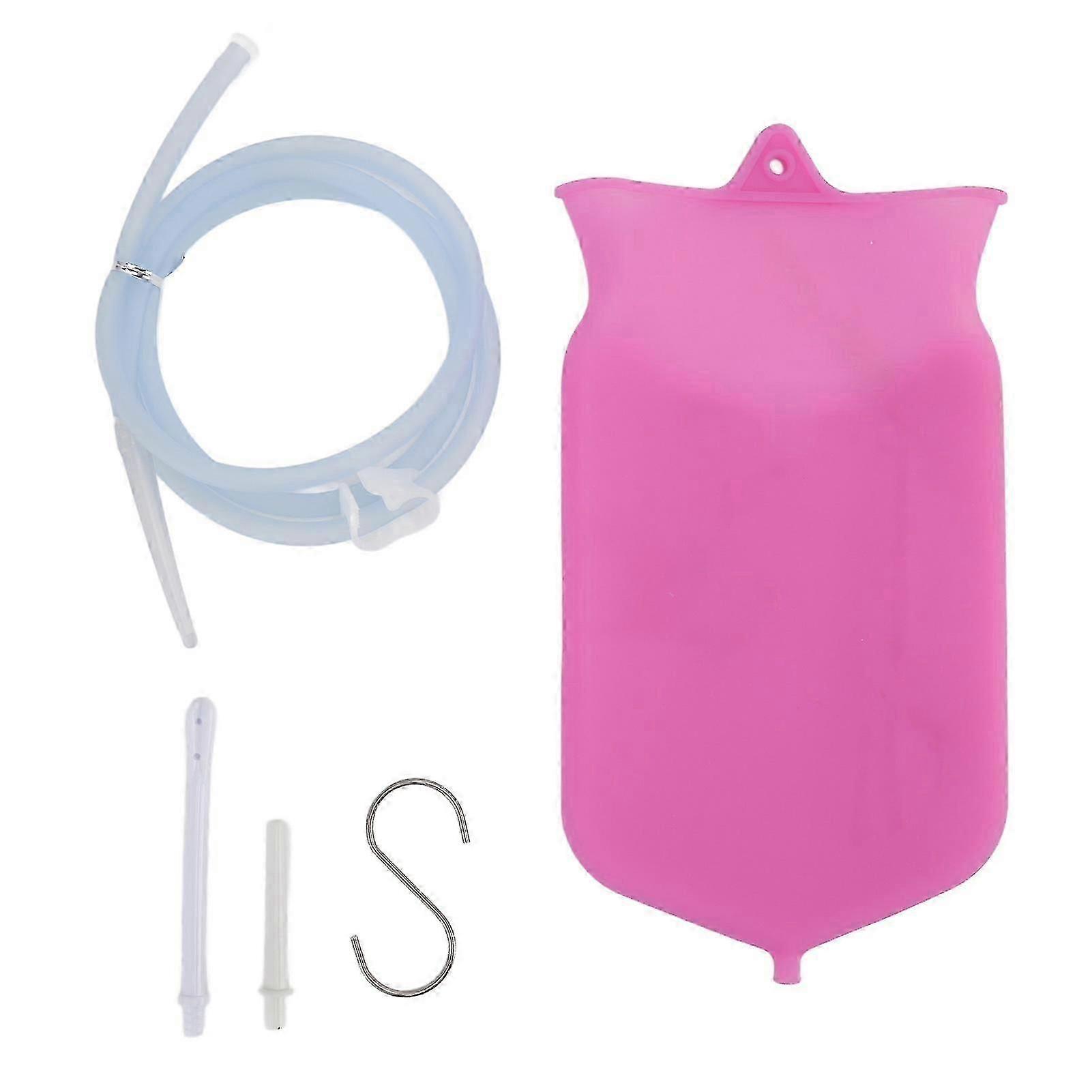 Silicone Hose Enema Bag Kit, Colon Cleansing System With Reusable And Easy Clean Components, Non-Toxic Silicone For Safe Use, 2L, Pink