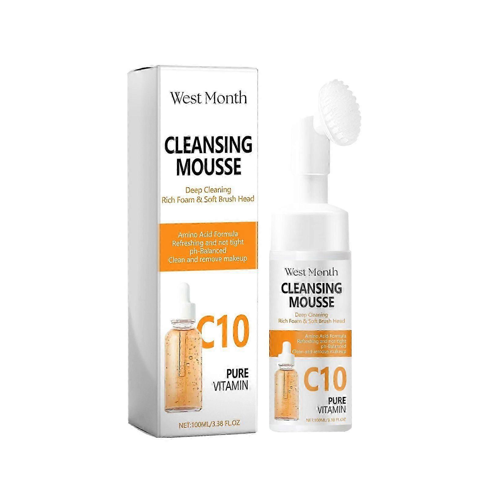Amino Acid Face Wash Cleansing Mousse with Built-In Silicone Brush, Deep Purifying Foam Cleanser