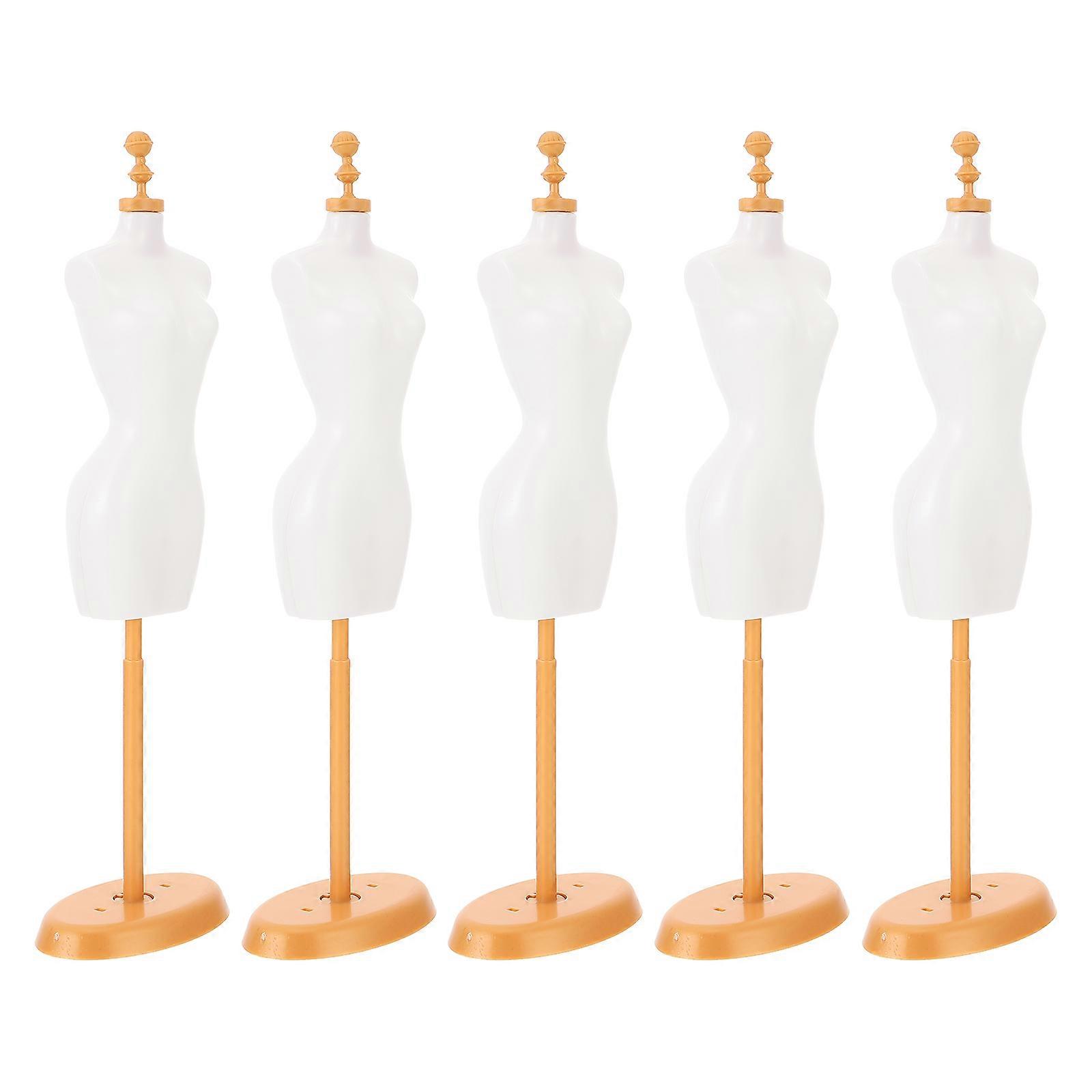 5pcs Mini Mannequin Stand White and Gold, Doll Clothes Display Rack for Desktop, Dress Support Holder for Garment Presentation