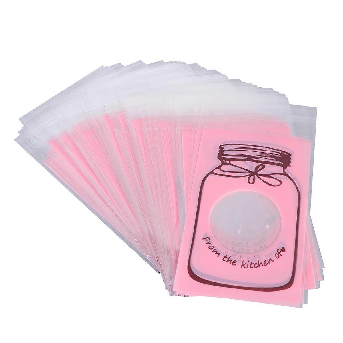 300pcs Self sealing Plastic Bags with Bottle Pattern for Candy and Cookie Packaging (Pink Jar)