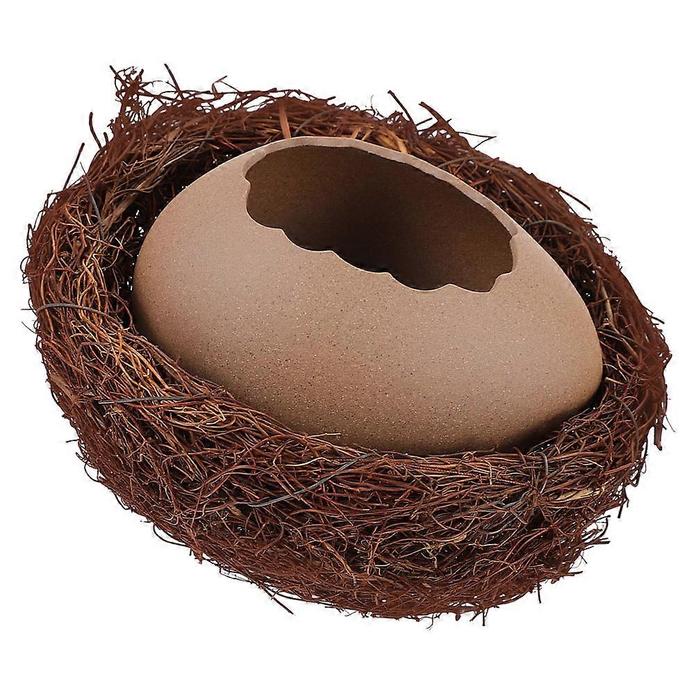 1 Set Creative Eggshell Planter with Nest Shaped Ceramic Vase Practical Bird Egg Vase