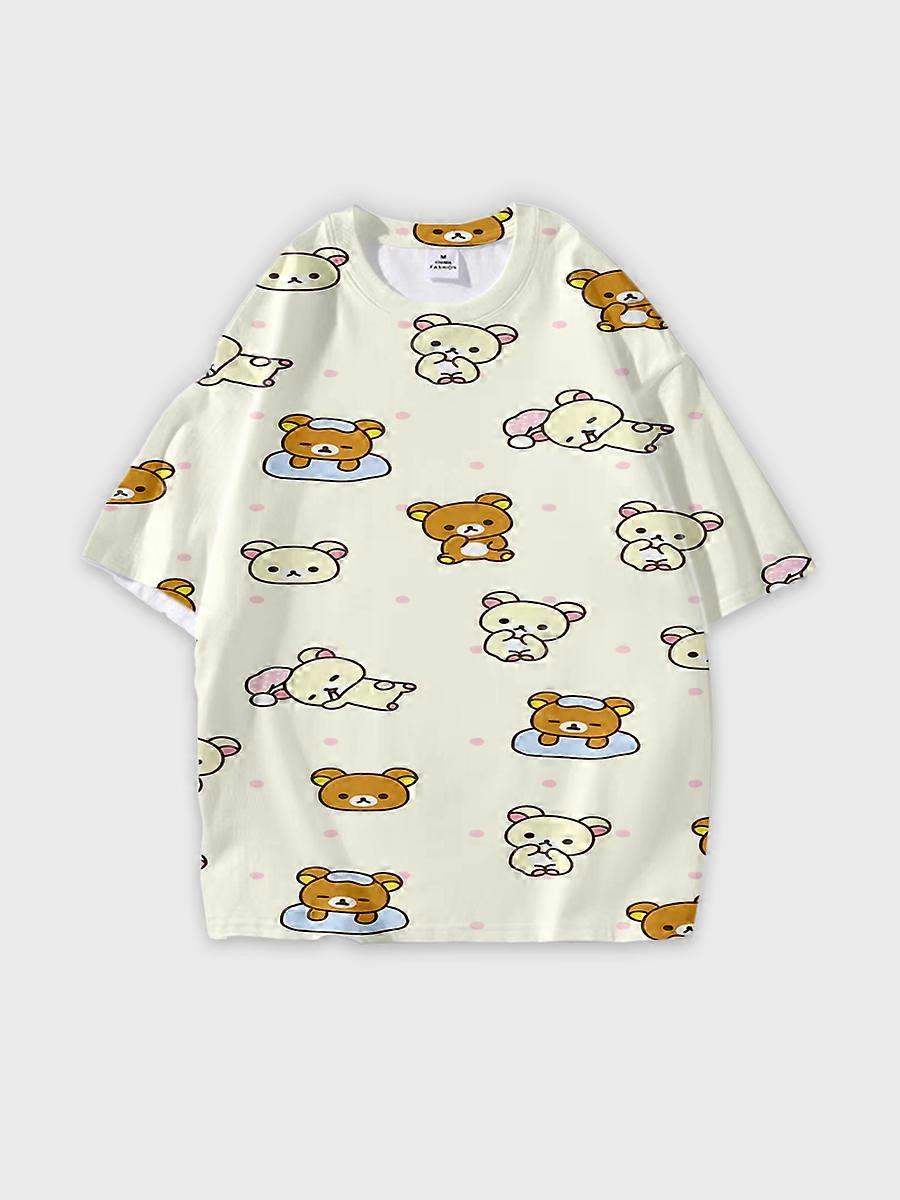 T-shirt round neck Cartoon Pattern loose short sleeve D2992