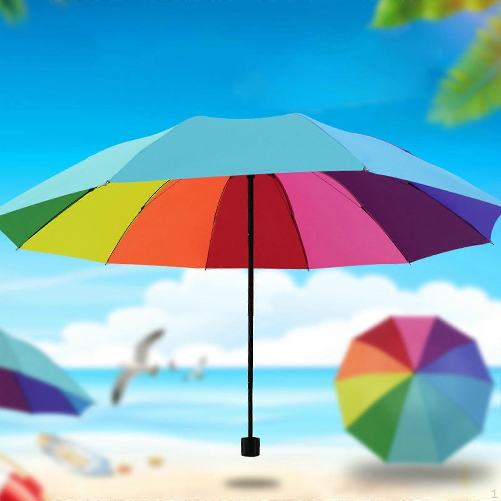 Colorful Rainbow Portable Folding Umbrella Multifunctional Compact with 10 Ribs