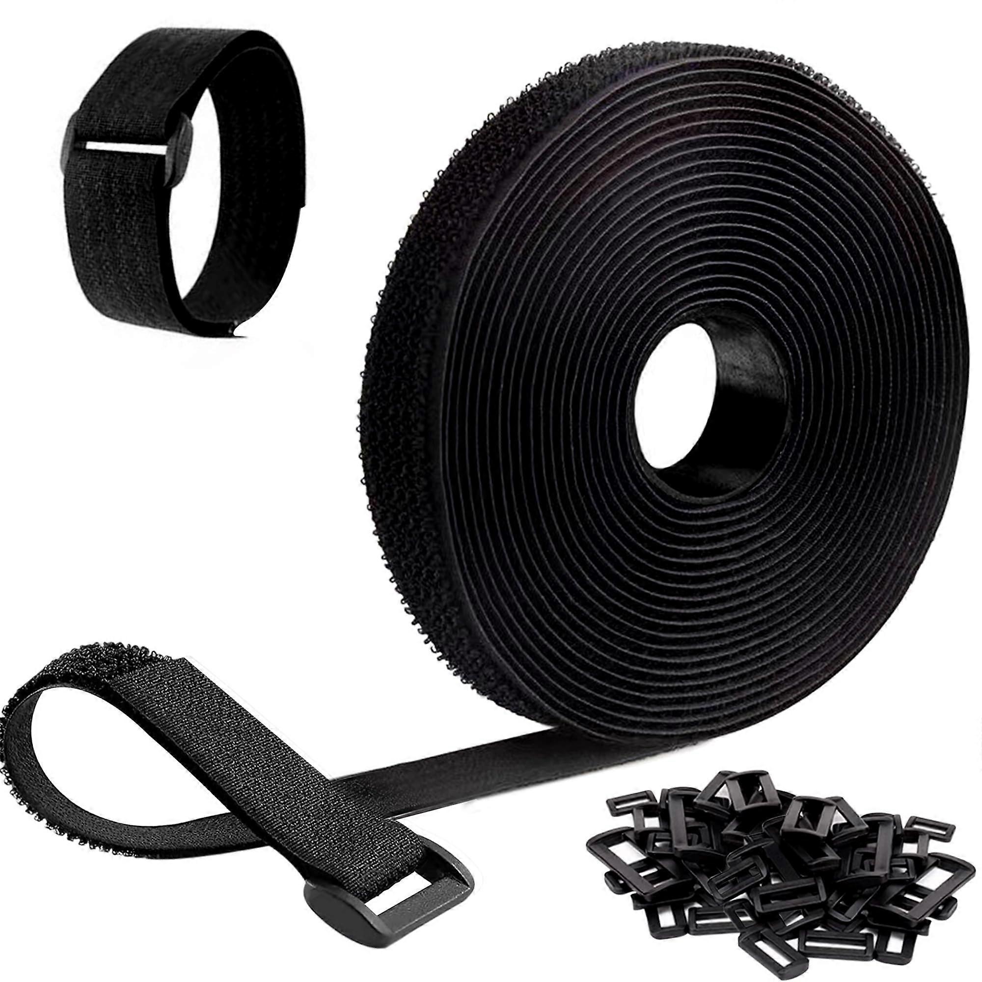 12M x 2cm Velcro Cable Ties with 60 Buckles, Resealable for Organizing