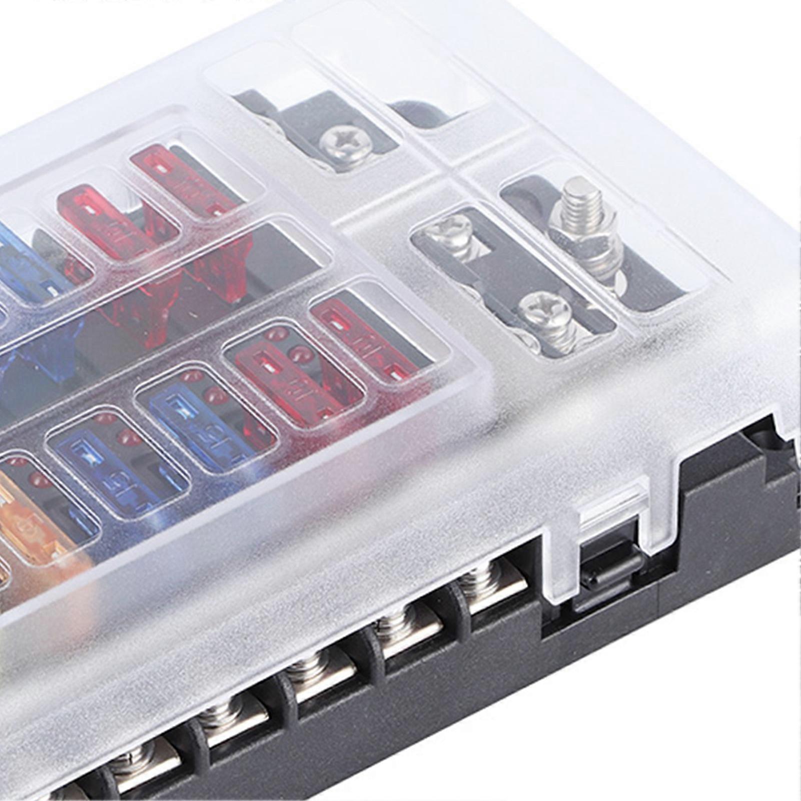 12 Way Fuse Box Car Boat Waterproof Fuse Holder Block M5 Stud with LED Indicator 12V‑32V