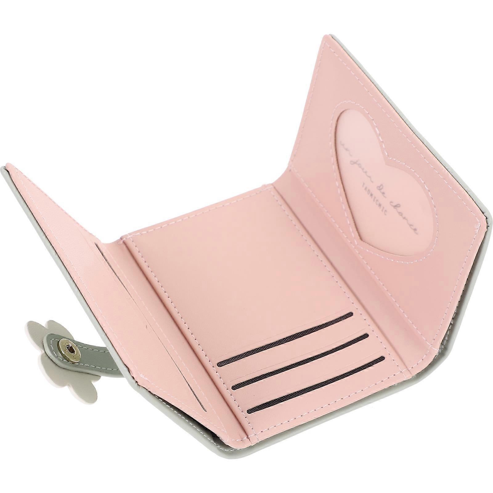 Light Green Fold Wallet with Card Slots and Coin Space for Women PU Small Size