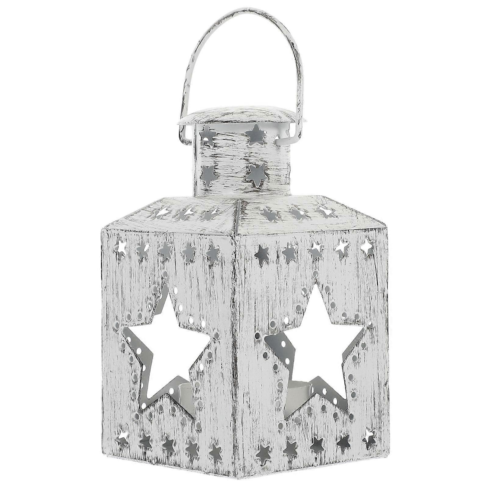 Handheld Candle Holder Tealight Container Home Party Hanging Decor Star-Shaped Base Rustic Style 1Pack