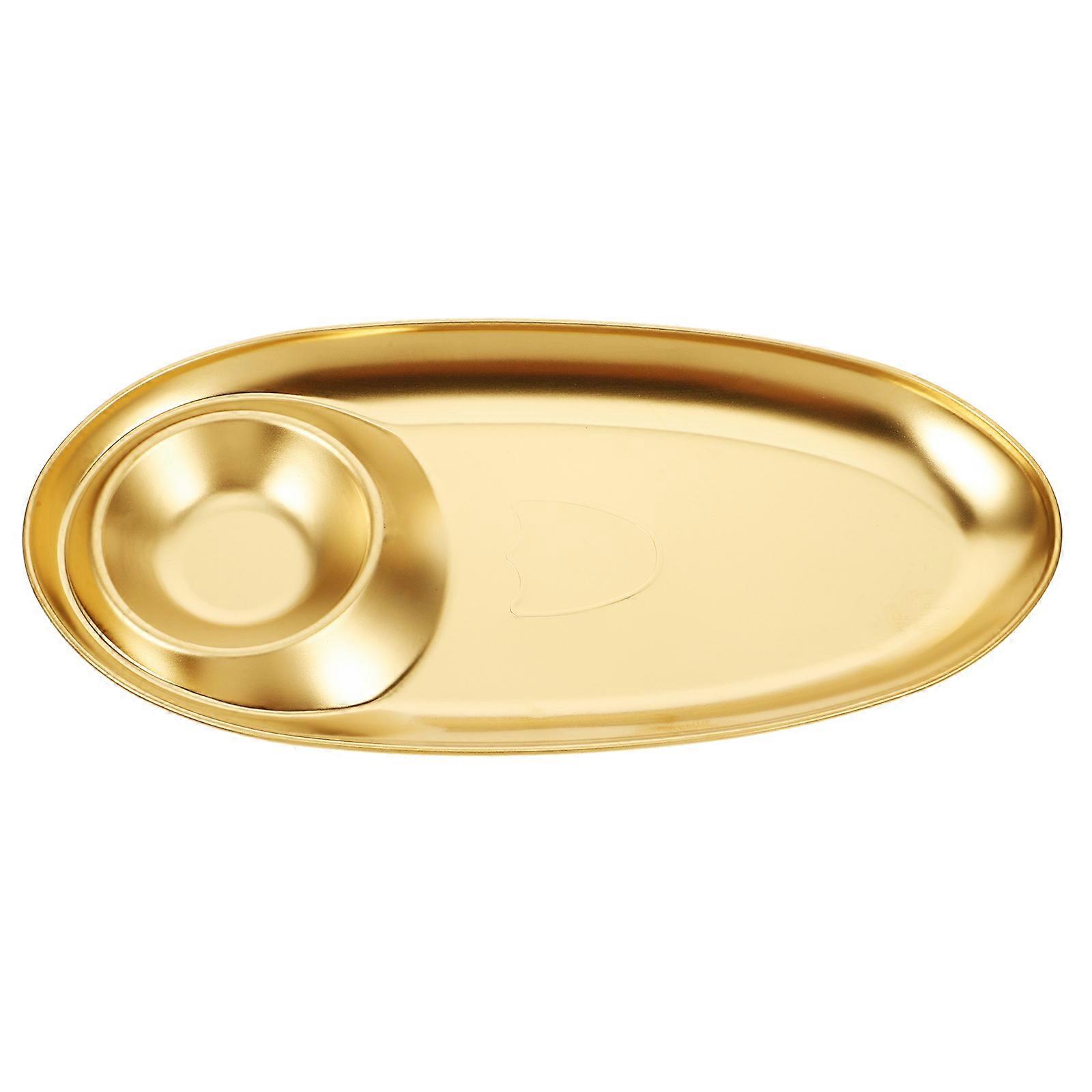 Golden Stainless Steel Serving Plate for Home Use Ideal for Snacks and Dips Oval Shape 13.5 x 9.5 Inches