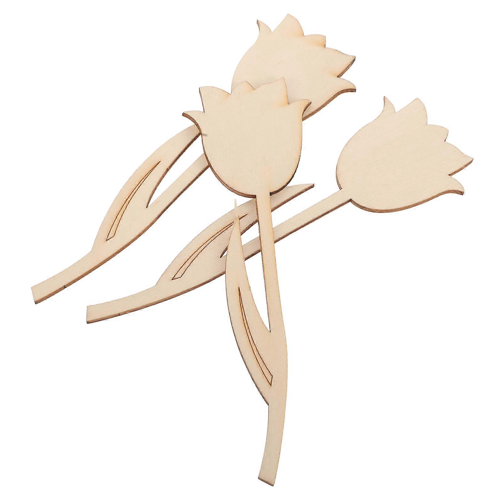 Unfinished Wood Flower Cutouts Diy Crafts Ivory 15.00X4.50X0.20CM For Painting And Graffiti 5Pcs