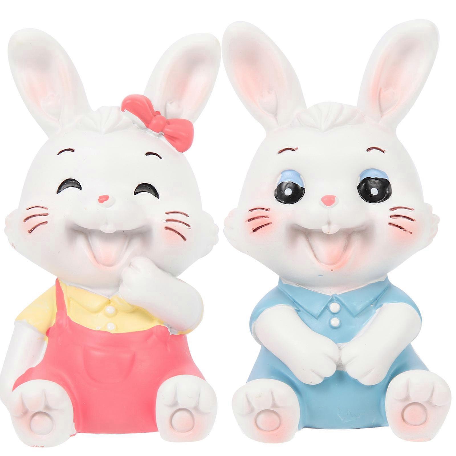 Tiny Resin Bunnies for Desktop Decor Ideal Special Occasions or Birthdays in 7X4.5X3.5CM Size 2Pcs