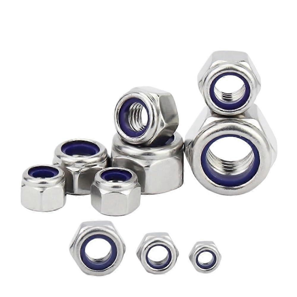 Hand Nut 550 Pieces 304 Stainless Steel Nylon Insert Locking Nuts M3 M4 M5 M6 M8 M10 M12 Hex Drive SelfLocking Hex Nut (M450pcs)