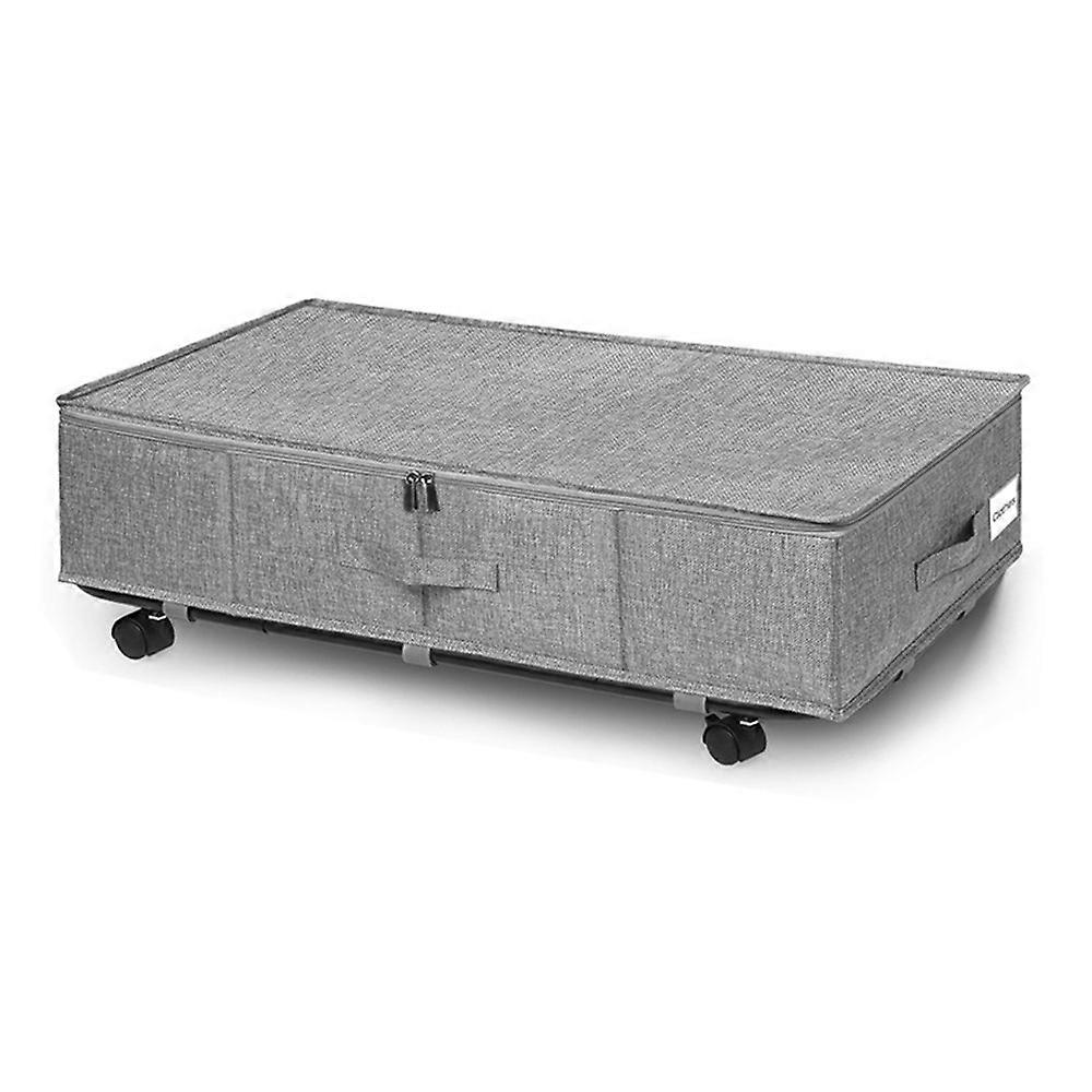 1Pc Imitation Linen Under Bed Storage Box with Wheels Foldable Closet Organizer for Blanket Toy