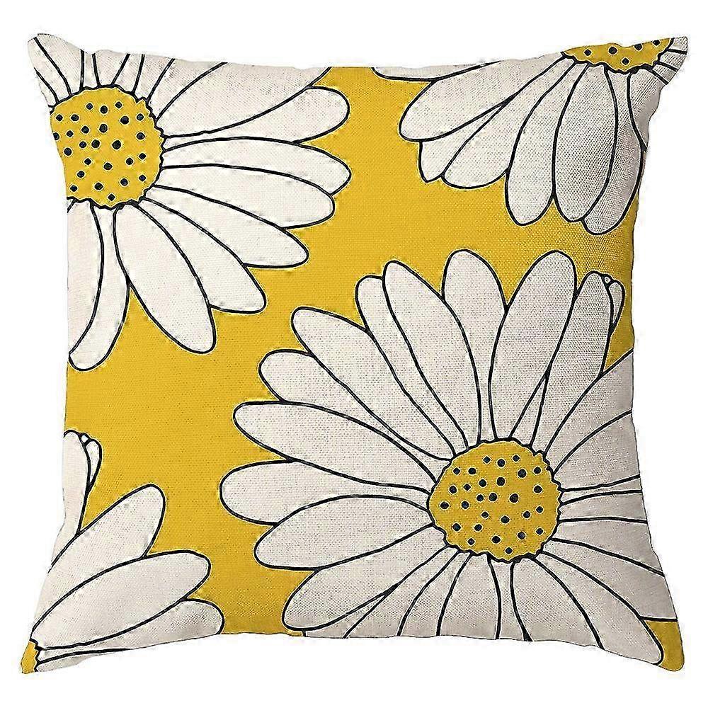 Plush Pillow Cover with Small White Flower Design �C Simple Yellow & Gray Cushion for Living Room Decor
