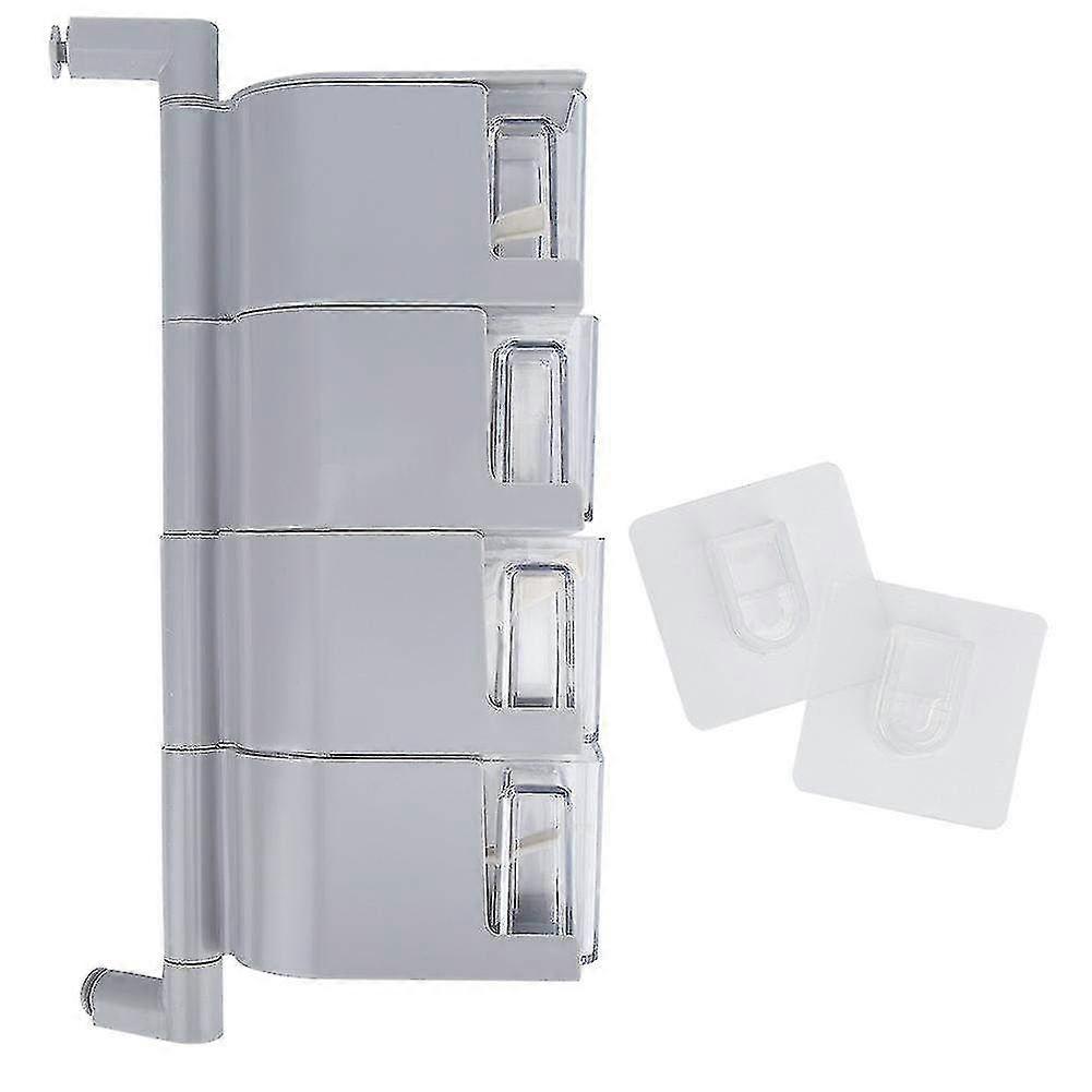 Wall Mounted Rotatable Spice Rack Organizer with Spoon - Gray Seasoning Box & Condiment Container for Kitchen Storage